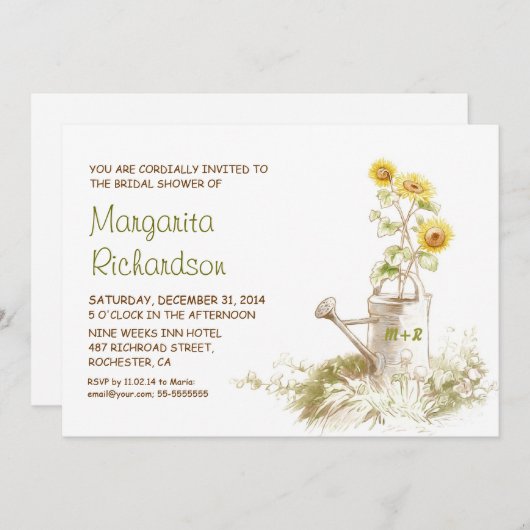ヒマワリ付き散水缶ブライダルシャワー招待状 招待状 (正面/裏面)