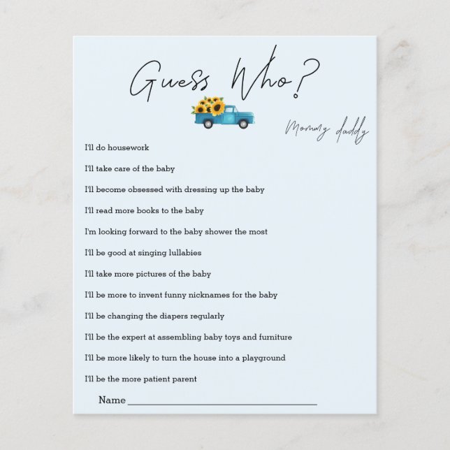 ヒマワリ付き水色トラック誰がゲームを推測 (正面)