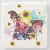 ヒマワリ付き牛の石コースター ストーンコースター (正面)