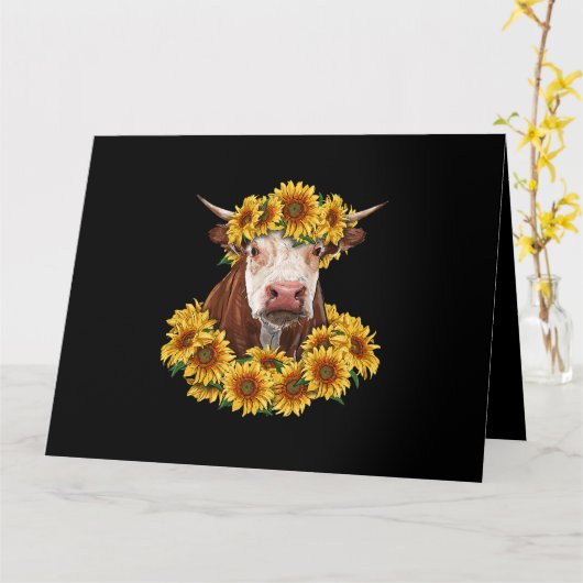 ヒマワリ付き牛農業農家ライフ牛愛好家 カード (黄色い花)