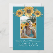 ヒマワリ写真青モダン素朴な卒業 案内状 (正面)