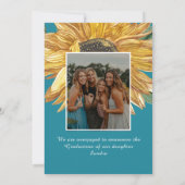 ヒマワリ写真青モダン素朴な卒業 案内状 (裏面)