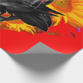 ヒマワリ分野の3羽の黒い鳥 ラッピングペーパー (角)