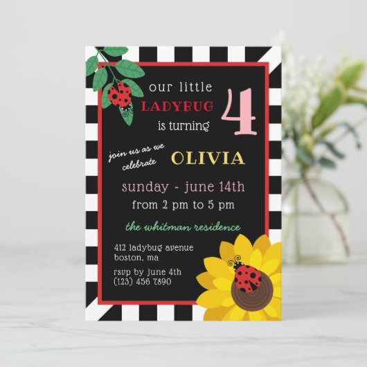 ヒマワリ及びてんとう虫の子供の誕生日 招待状 (スタンド正面)