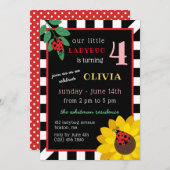 ヒマワリ及びてんとう虫の子供の誕生日 招待状 (正面/裏面)