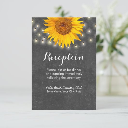 ヒマワリ及びひもライト黒板の披露宴 エンクロージャーカード (スタンド正面)