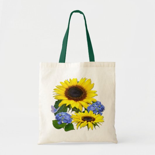 ヒマワリ及びアジサイの~の予算のトート トートバッグ (正面)