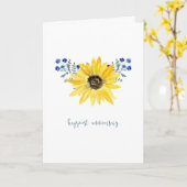 ヒマワリ及び青の花記念日カード カード (黄色い花)
