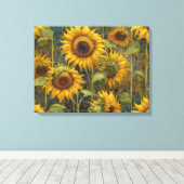ヒマワリ夏の日青い油絵の輝き キャンバスプリント (インサイチュ (ウッドフロア))