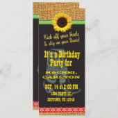 ヒマワリ女性のカーボーイ誕生パーティーの招待 招待状 (正面/裏面)