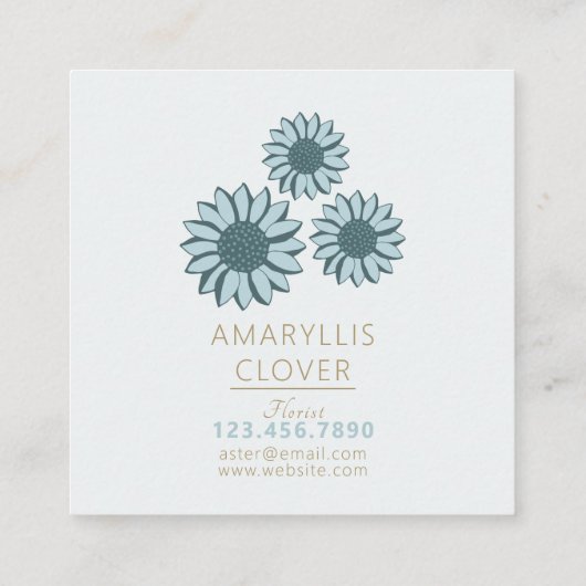 ヒマワリ小さな青オレンジ色のフローラ スクエア名刺 (裏面)