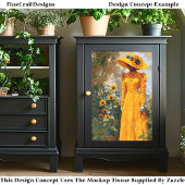 ヒマワリ帽子DT1Lデコページ付き黄色の女性 薄葉紙