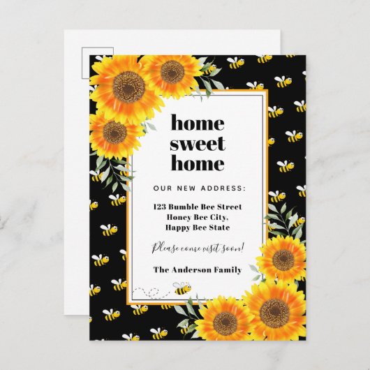 ヒマワリ幸せででぶつかれるミツバチ新居 案内ポストカード (正面/裏面)