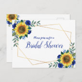 ヒマワリ幾何学的ブルーフローラブライダルシャワー インビテーションポストカード (正面/裏面)