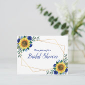 ヒマワリ幾何学的ブルーフローラブライダルシャワー インビテーションポストカード (スタンド正面)