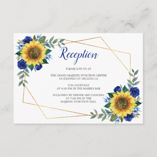 ヒマワリ幾何学的ブルーフローラ披露宴 エンクロージャーカード (正面)