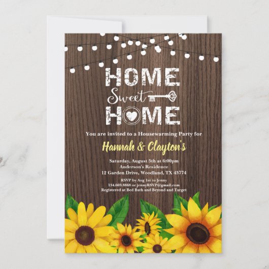 ヒマワリ引っ越し祝いパーティーパーティの招待状スイートホーム 招待状 (正面)