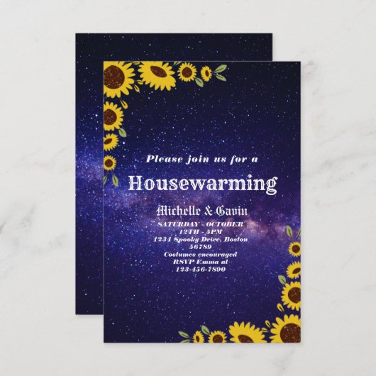 ヒマワリ引っ越し祝いパーティーパーティの招待状 招待状 (正面/裏面)