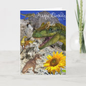 ヒマワリ恐竜誕生日折り畳みグリーティングカード カード (正面)