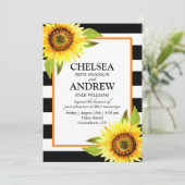 ヒマワリ招待状白黒ストライプカード 招待状 (スタンド正面)