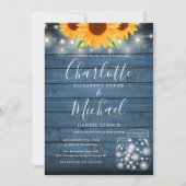 ヒマワリ文字列ライトメイソンジャースブルー結婚ズ 招待状 (正面)