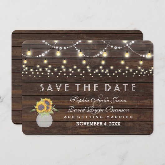 ヒマワリ文字列ライト古い木日付を保存 セーブザデート (正面/裏面)