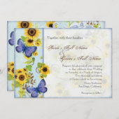 ヒマワリ旋回フローラフレームブルーバタフライ招待状 招待状 (正面/裏面)