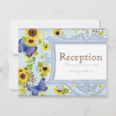 ヒマワリ旋回フローラフレームブルーバタフライ招待状 招待状 (裏面)