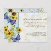 ヒマワリ旋回フローラフレームブルーバタフライ招待状 招待状 (正面/裏面)