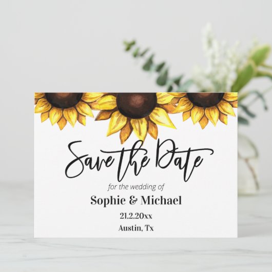 ヒマワリ日付を保存するフローラ結婚の 案内状 (スタンド正面)