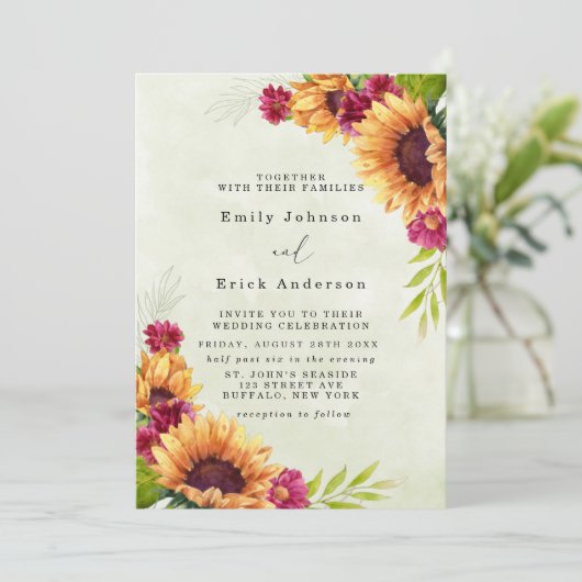 ヒマワリ春ピンク素朴フローラ結婚ズ 招待状 (スタンド正面)