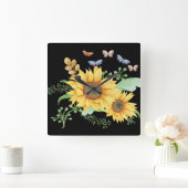 ヒマワリ春 スクエア壁時計 (ホーム)