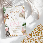 ヒマワリ柄の女の子のサファリ ワイルドワン 1歳誕生日 招待状