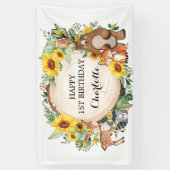 ヒマワリ森林動物ハッピーバースデー 横断幕 (縦)