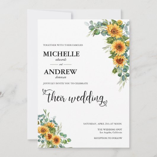 ヒマワリ植物学 |ユーカリ結婚プス 招待状 (正面)