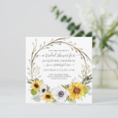 ヒマワリ水彩白色フローラブライダルシャワー 招待状 (スタンド正面)