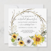 ヒマワリ水彩白色フローラブライダルシャワー 招待状 (正面)