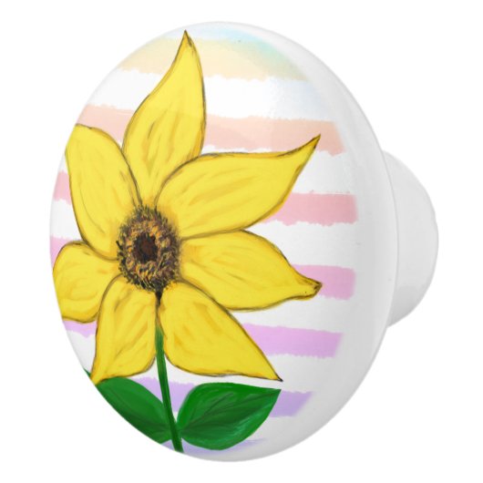 ヒマワリ水彩黄色ストライプ セラミックノブ (右)