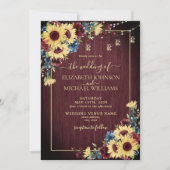 ヒマワリ海軍ブルーブルゴーニュフローラウッド写真 招待状 (正面)