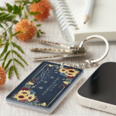 ヒマワリ海軍ブルーブルゴーニュ木材フローラ写真 キーホルダー (正面右)