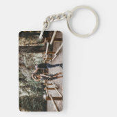 ヒマワリ海軍ブルーブルゴーニュ木材フローラ写真 キーホルダー (裏面)