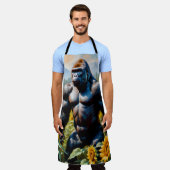 ヒマワリ畑のゴリラ猿 エプロン (着用した状態)