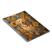 ヒマワリ畑のゴールデンレトリバー犬 ノートブック (右側)