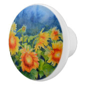 ヒマワリ畑オレンジ色の黄色い花模様 セラミックノブ (右)