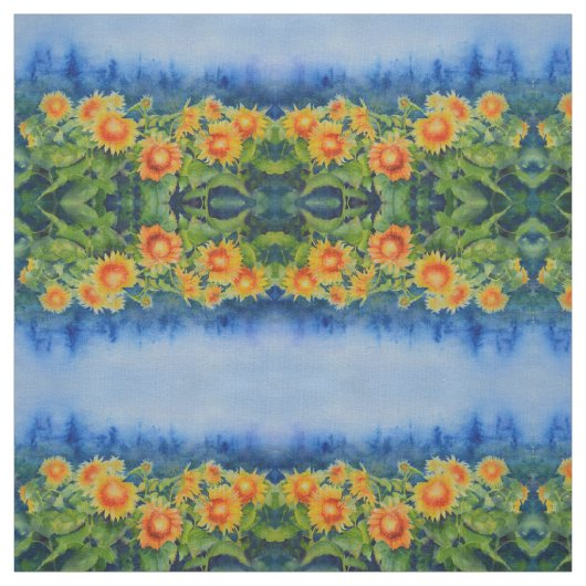 ヒマワリ畑絵画水色 ファブリック (見本)