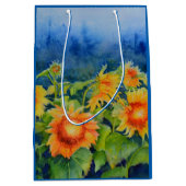 ヒマワリ畑絵画水色 ミディアムペーパーバッグ (正面)