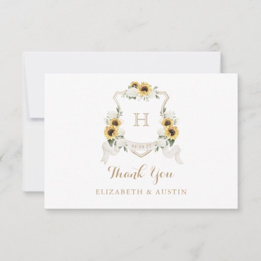 ヒマワリ白あじさい結婚の紋章 サンキューカード (正面)