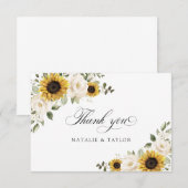 ヒマワリ白い花素朴緑結婚色 サンキューカード (正面/裏面)