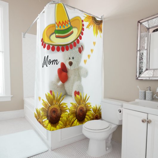 ヒマワリ白テディベア シャワーカーテン (インサイチュ)