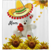 ヒマワリ白テディベア シャワーカーテン (正面)